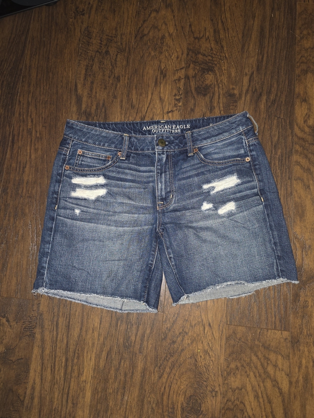 American Eagle Women's Distressed Denim Shorts - Dark Blue
